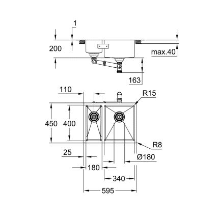 GROHE 31576SD1 - Lavello da cucina K700U 595 × 450 mm in acciaio inox