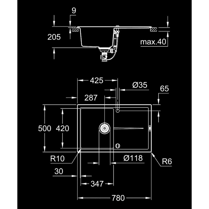 GROHE 31639AP0 - Lavello composito K400 780 × 500 mm nero
