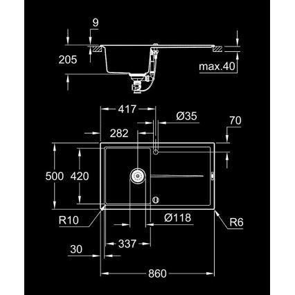 GROHE 31640AP0 - Lavello in composito K400 860 × 500 mm, nero