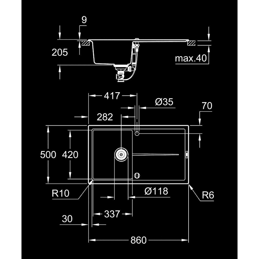 GROHE 31640AP0 - Lavello in composito K400 860 × 500 mm, nero