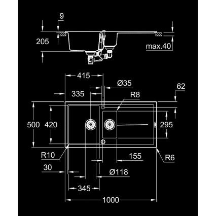 GROHE 31642AP0 - Lavello composito K400 1000 × 500 mm nero