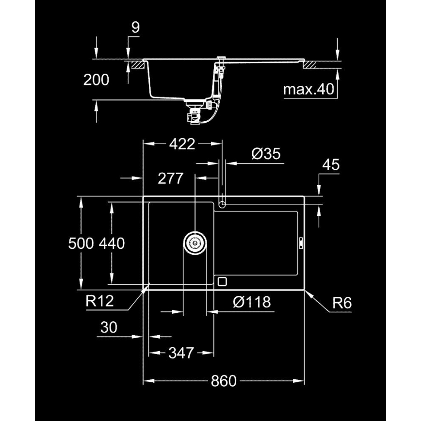 GROHE 31644AP0 - Lavello composito K500 860 × 500 mm nero