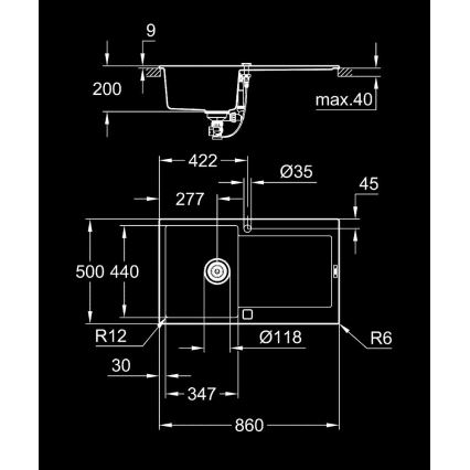 GROHE 31644AP0 - Lavello K500 860 × 500 mm granito/nero