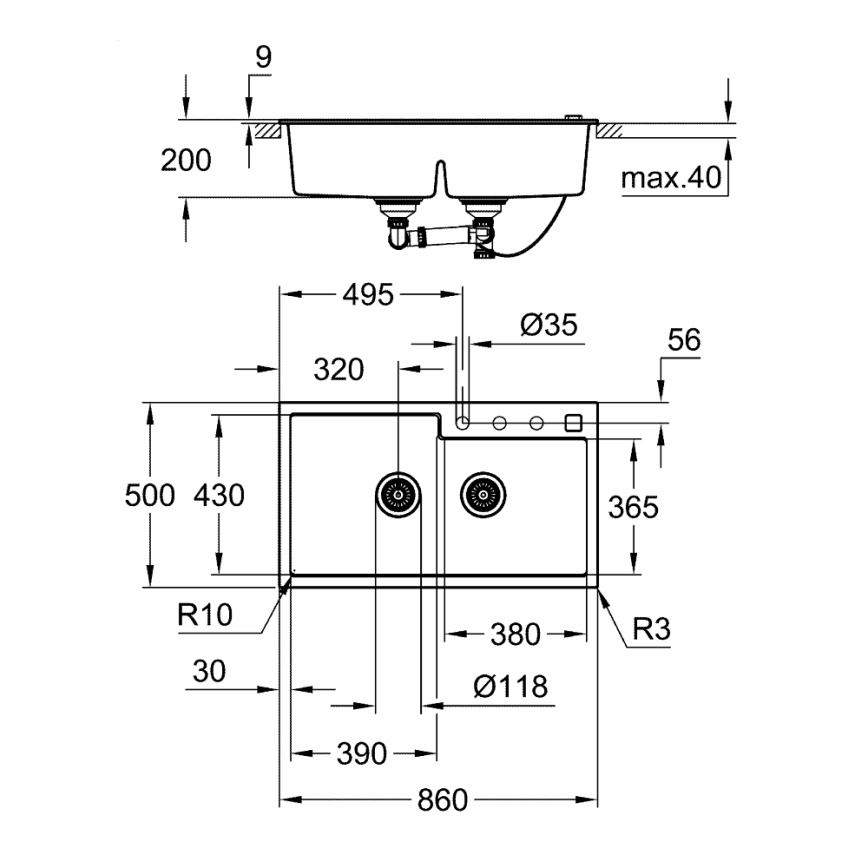GROHE 31649AP0 - Lavello in composito K500 860 × 500 mm nero