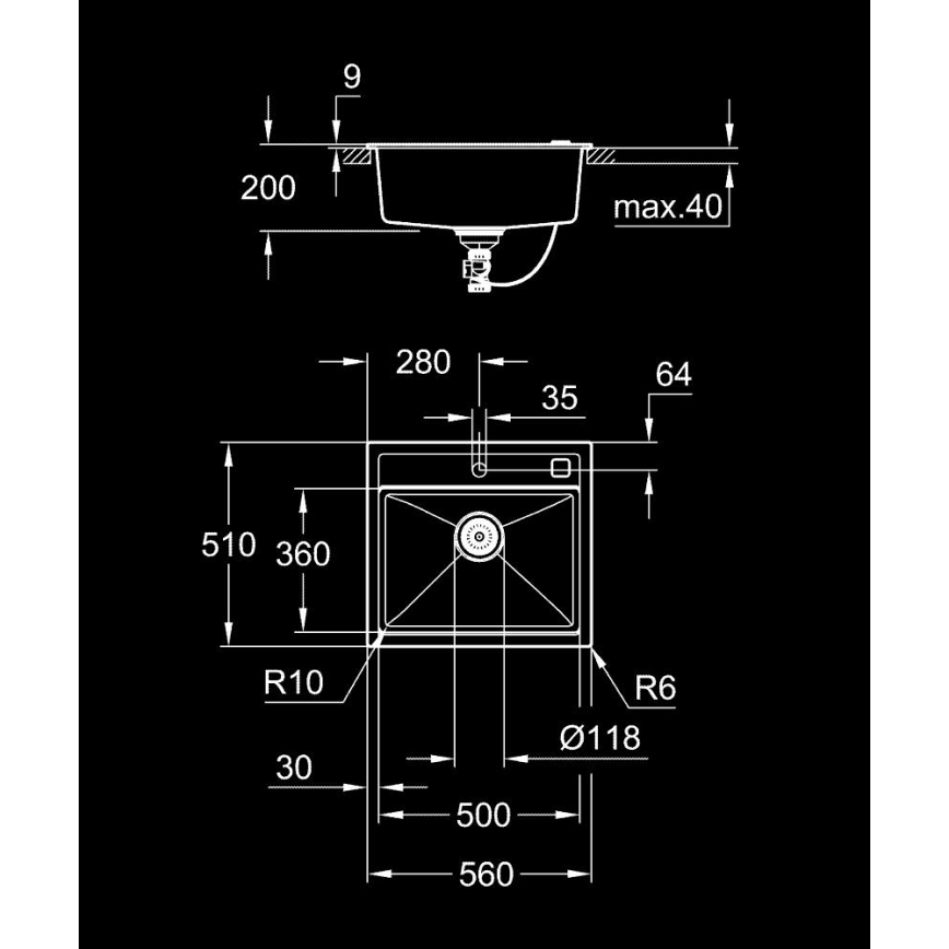 GROHE 31651AP0 - Lavello da cucina K700 560 × 510 mm granito/nero