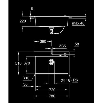 GROHE 31652AP0 - Lavello in composito K700 780 × 510 mm granito/nero
