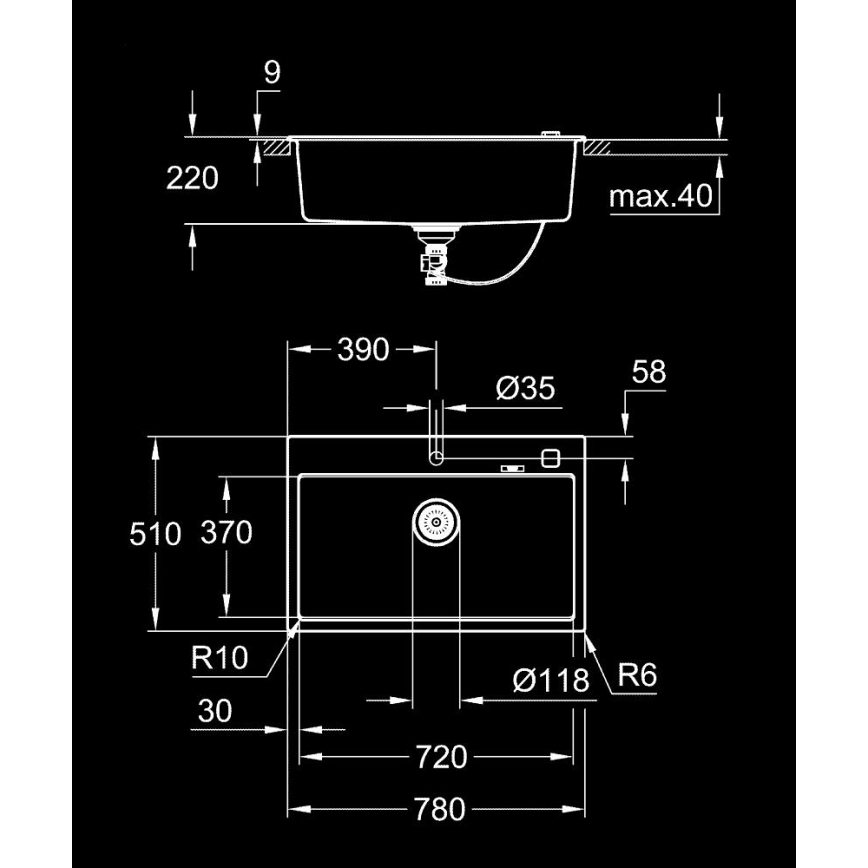 GROHE 31652AP0 - Lavello in composito K700 780 × 510 mm granito/nero