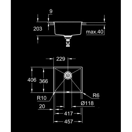 GROHE 31653AP0 - Lavello in composito K700U 457 × 406 mm nero
