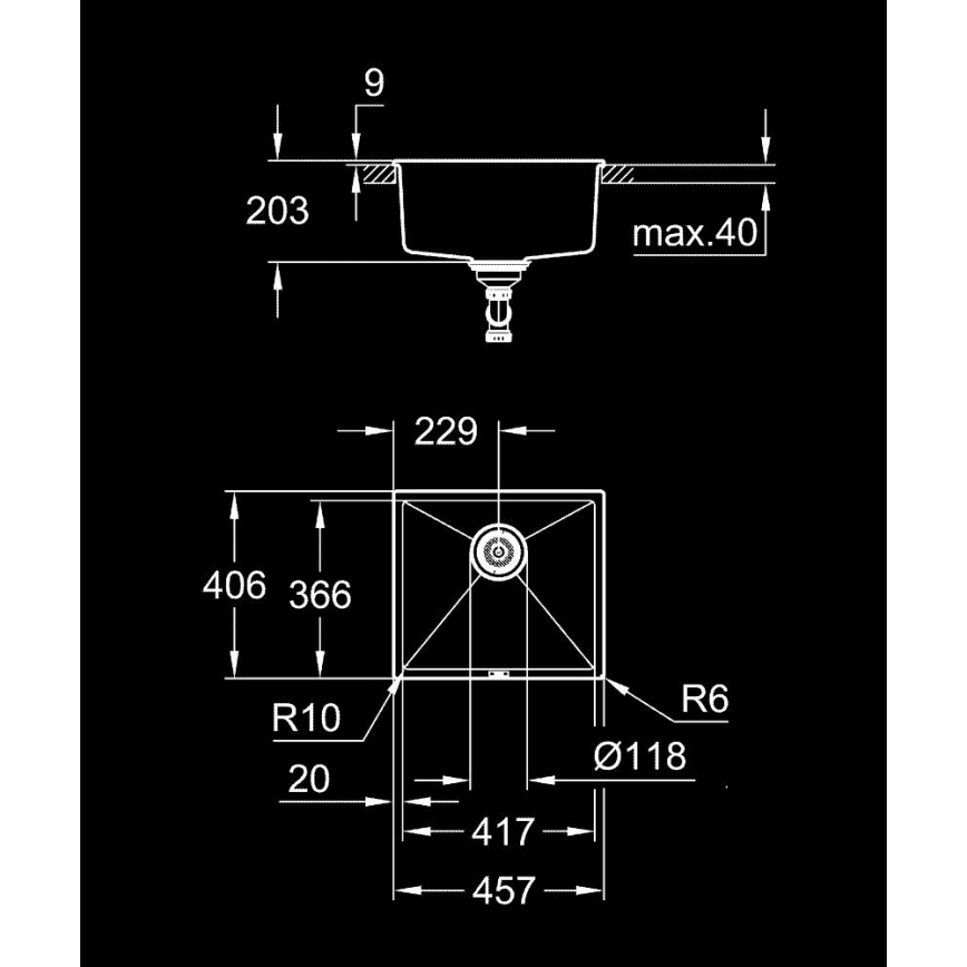 GROHE 31653AP0 - Lavello in composito K700U 457 × 406 mm nero