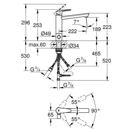 GROHE 31696000 - Miscelatore per lavello BAUEDGE, cromo lucido