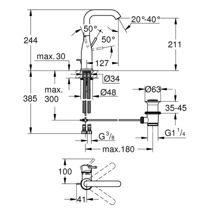 GROHE 32628AL1 - Miscelatore per lavabo ESSENCE, misura L, finitura grafite