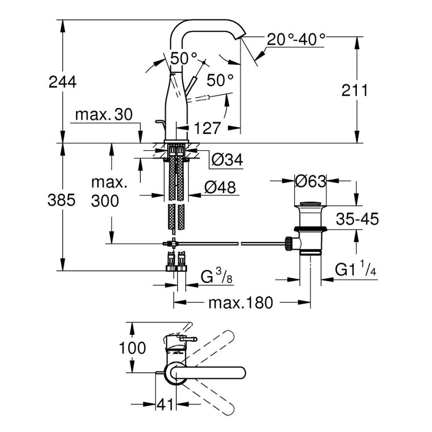 GROHE 32628AL1 - Miscelatore per lavabo ESSENCE, misura L, finitura grafite
