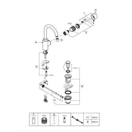 GROHE 32629002 - Miscelatore per lavabo CONCETTO, misura L, cromo lucido