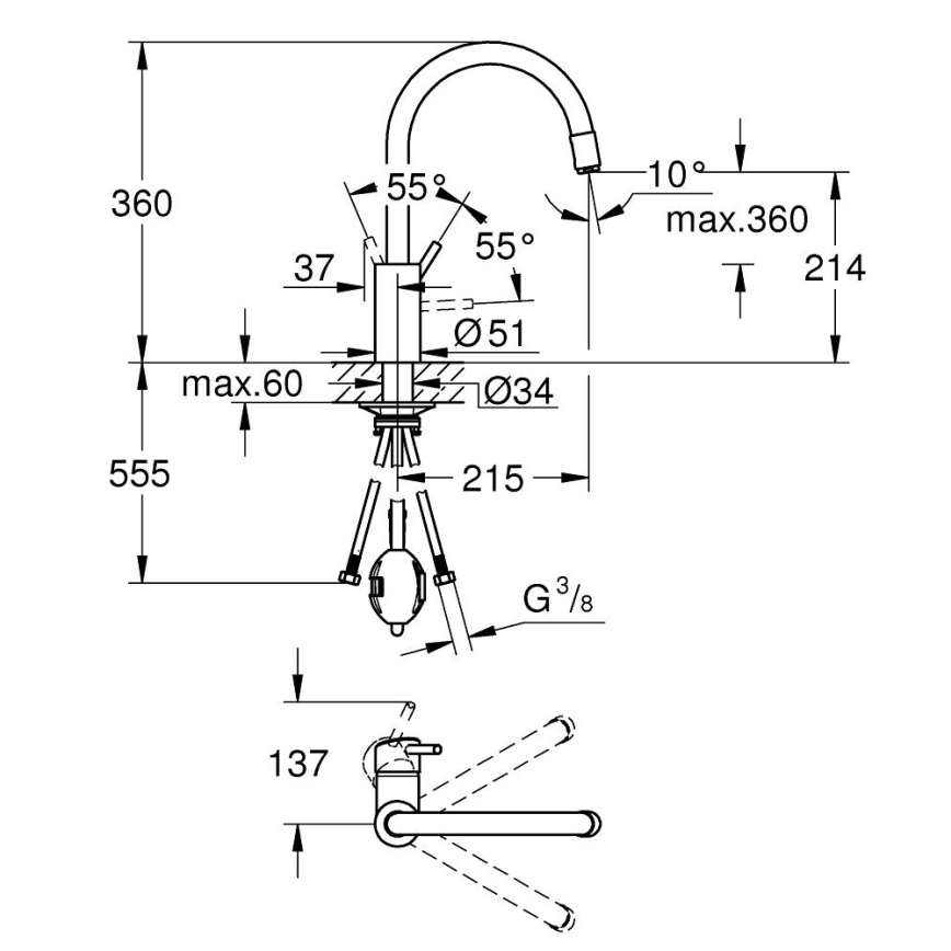 GROHE 32663003 - Miscelatore da cucina CONCETTO 360 mm, cromo lucido