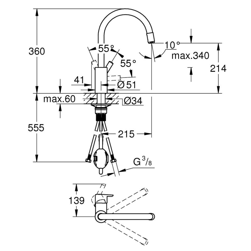 GROHE 32671002 - Miscelatore da cucina FEEL, cromo lucido