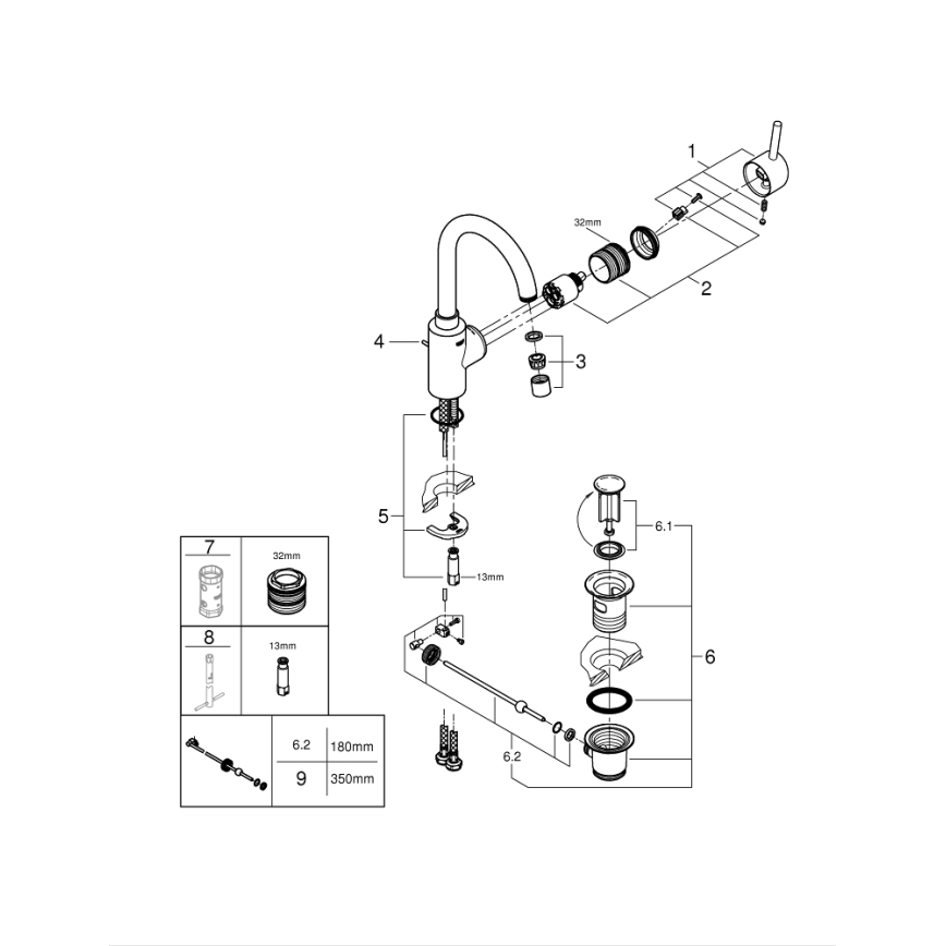 GROHE 32723001 - Miscelatore per lavabo FEEL, taglia L, cromo lucido