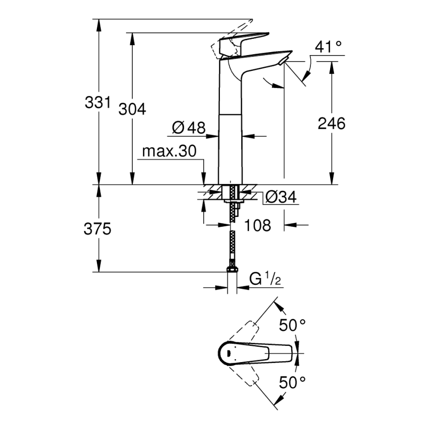 GROHE 32860001 - Miscelatore per lavabo BAUEDGE 304 mm cromo lucido