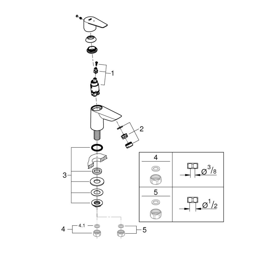 GROHE 32861001 - Miscelatore monocomando da appoggio BAUEDGE 131 mm, cromo lucido
