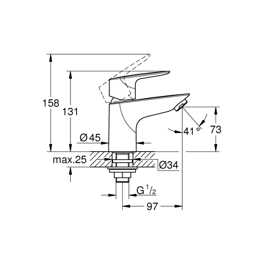 GROHE 32861001 - Miscelatore monocomando da appoggio BAUEDGE 131 mm, cromo lucido