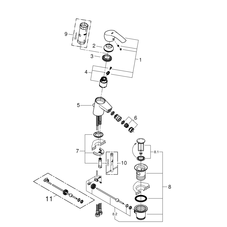 GROHE 32929002 - Miscelatore per bidet EUROSMART, misura S, finitura cromo lucido