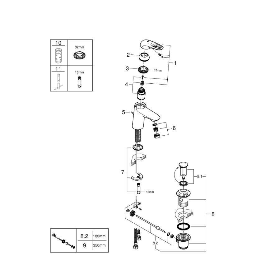 GROHE 33558LS3 - Miscelatore per lavabo EUROSTYLE, taglia S, bianco