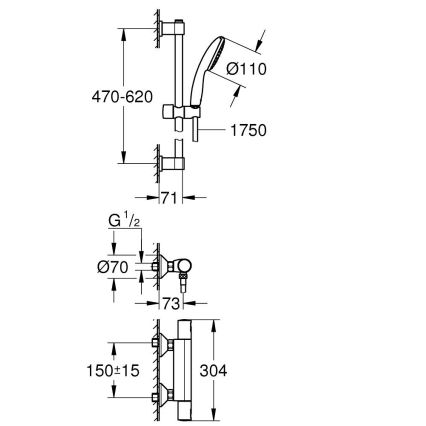 GROHE 345972431 - Set doccia con miscelatore termostatico PRECISION START 12” 60