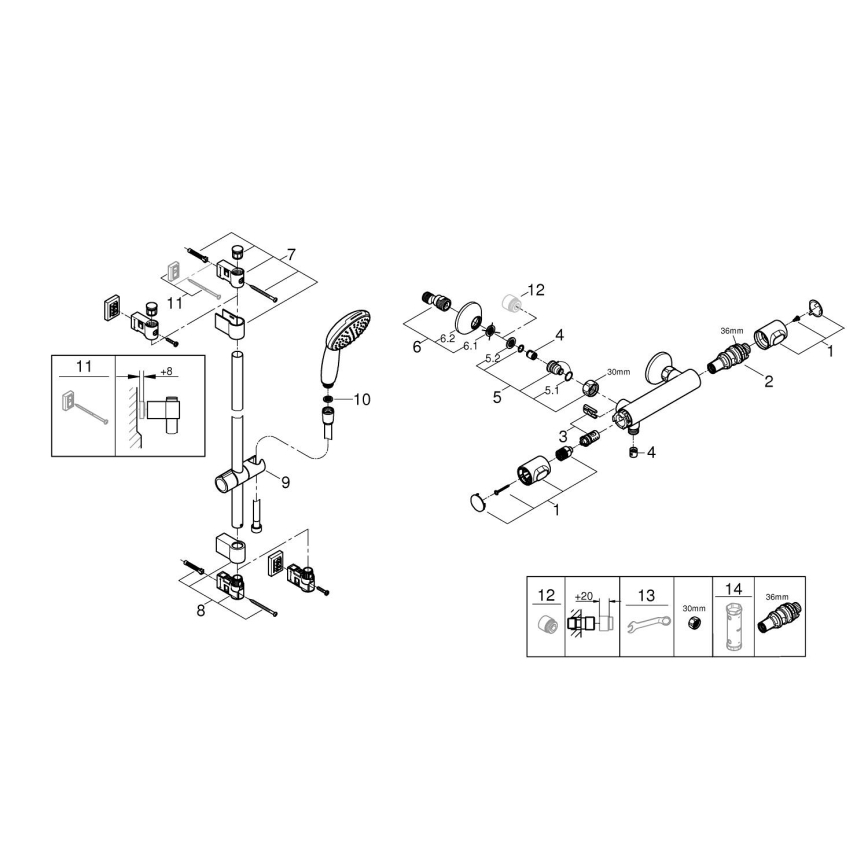 GROHE 34800001 - Miscelatore termostatico per doccia PRECISION FLOW 600 mm cromato