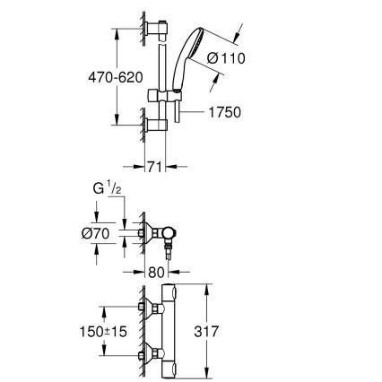 GROHE 34800001 - Set doccia con miscelatore termostatico PRECISION FLOW 600 mm, finitura cromo lucido