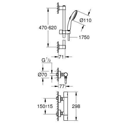 GROHE 34856000 - Set doccia con miscelatore termostatico PRECISION GET 600 mm cromo lucido