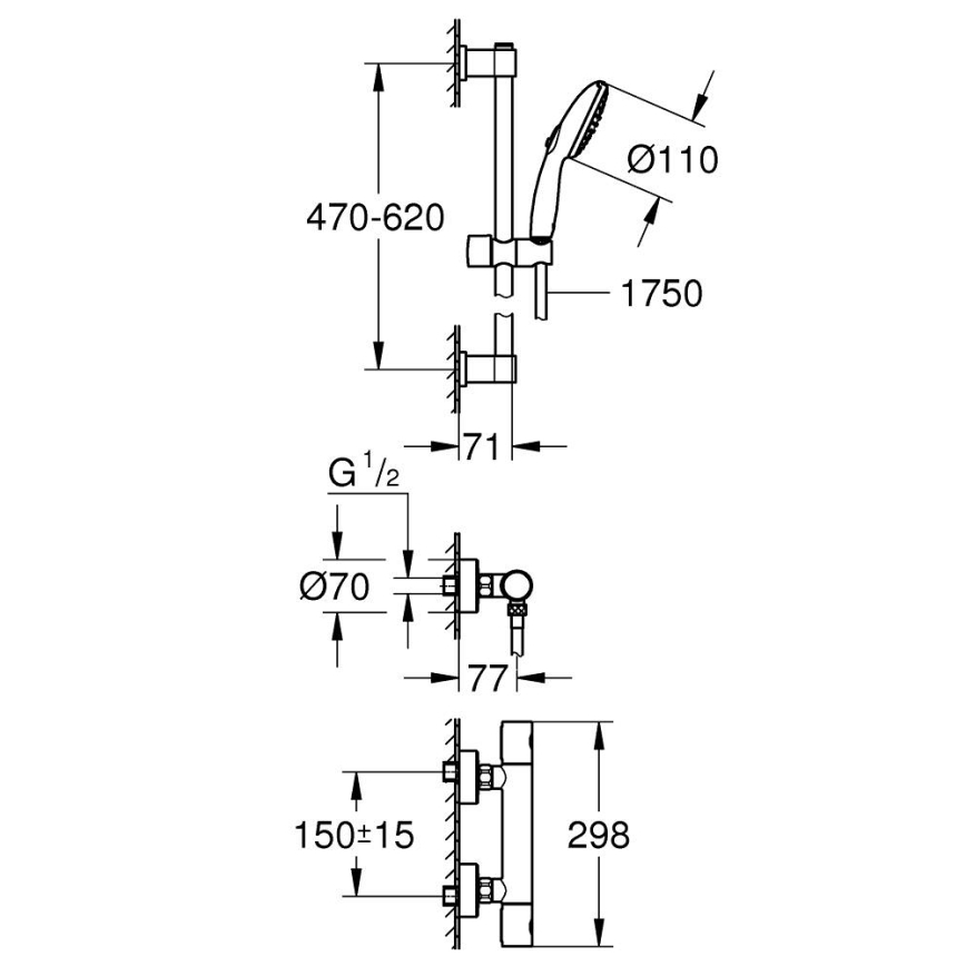GROHE 34856000 - Set doccia con miscelatore termostatico PRECISION GET 600 mm cromo lucido
