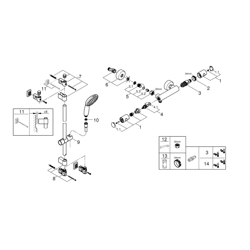 GROHE 34857000 - Kit doccia con miscelatore termostatico PRECISION GET 12” cromo lucido