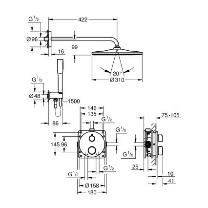 GROHE 34880000 - Set doccia con miscelatore da incasso GROHTHERM SMARTCONTROL cromo lucido