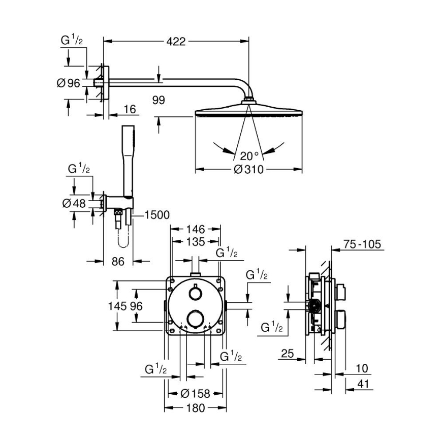 GROHE 34880000 - Set doccia con miscelatore da incasso GROHTHERM SMARTCONTROL cromo lucido