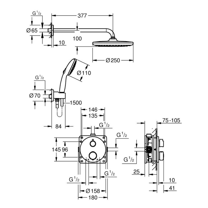 GROHE 348832430 - Set doccia VITALIO START 250 mm nero
