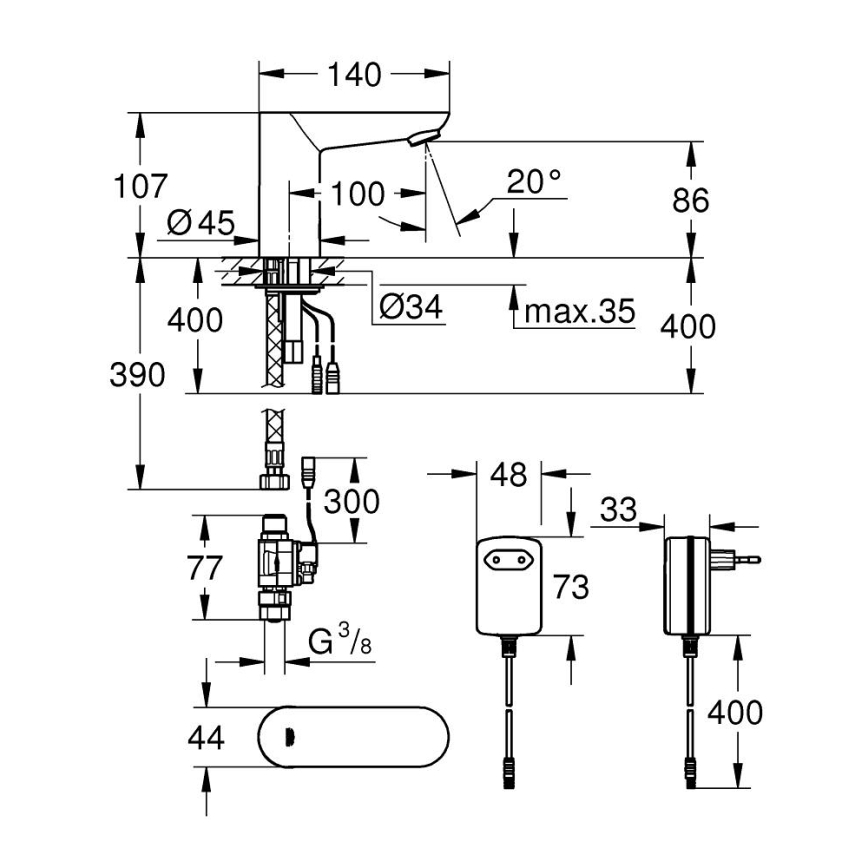 GROHE 36269000 - Miscelatore elettronico per lavabo EUROECO COSMOPOLITAN E 107 mm cromato