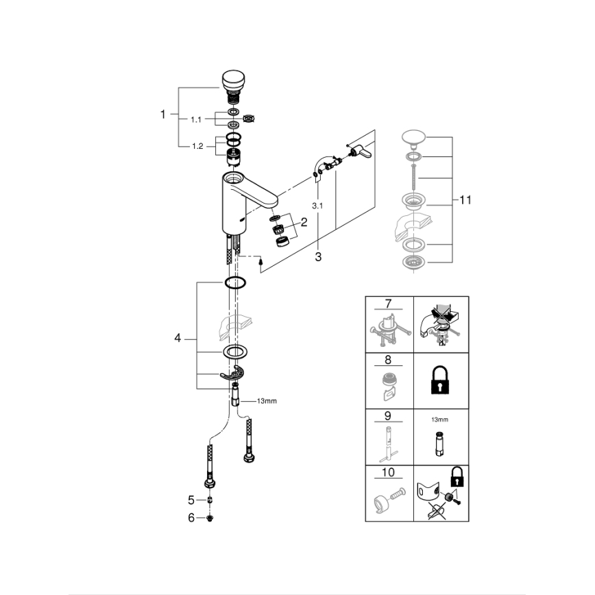 GROHE 36317000 - Miscelatore per lavabo a chiusura automatica EUROSMART COSMOPOLITAN T, cromato
