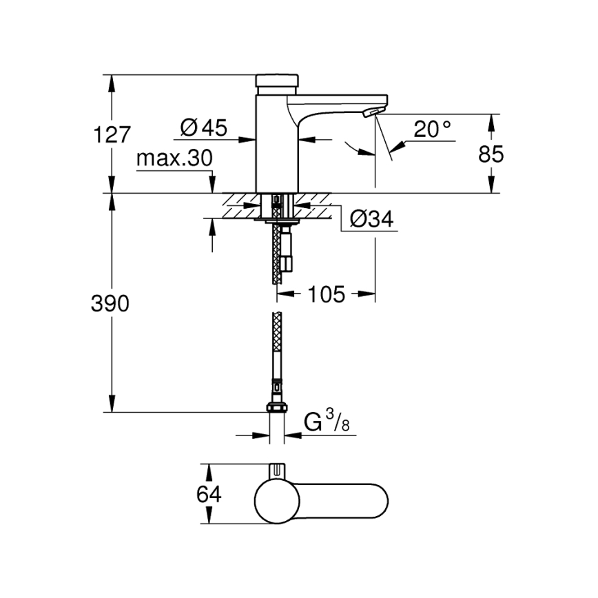 GROHE 36317000 - Miscelatore per lavabo a chiusura automatica EUROSMART COSMOPOLITAN T, cromato
