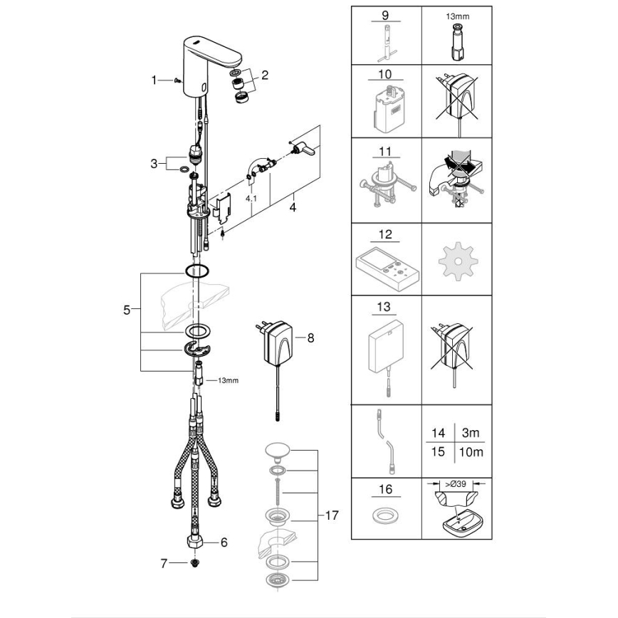 GROHE 36324001 - Rubinetto elettronico per lavabo con sensore a infrarossi EUROSMART COSMOPOLITAN E, cromato