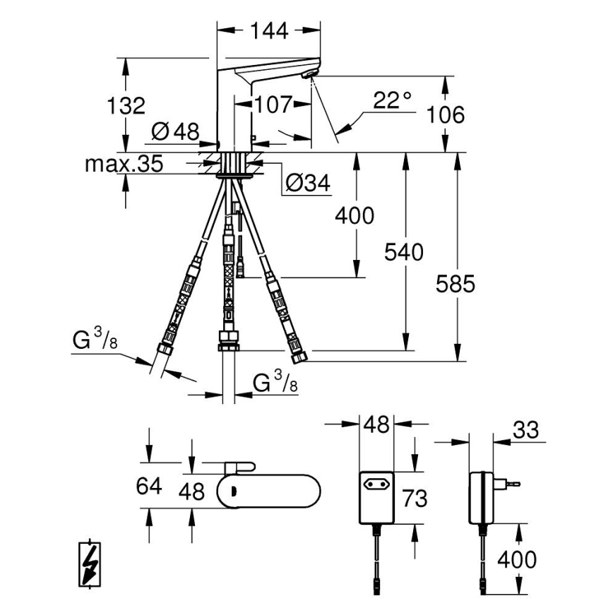 GROHE 36324001 - Rubinetto elettronico per lavabo con sensore a infrarossi EUROSMART COSMOPOLITAN E, cromato