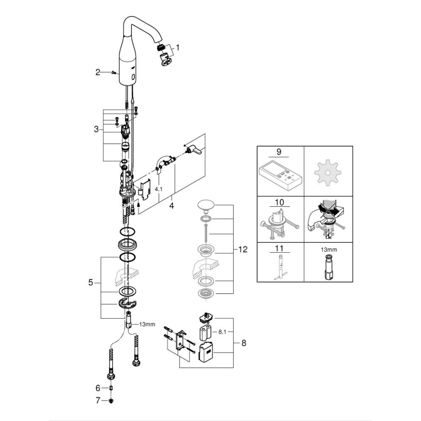 GROHE 36445000 - Miscelatore elettronico per lavabo con sensore a infrarossi ESSENCE E, cromo lucido