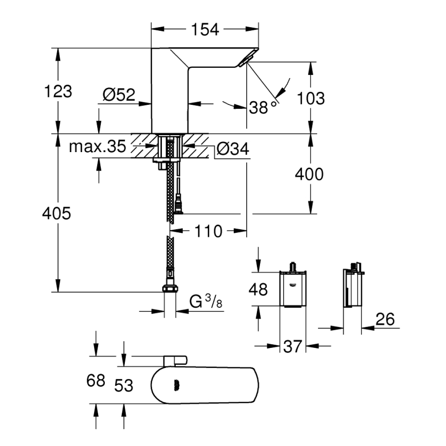 GROHE 36451000 - Miscelatore elettronico per lavabo BAU COSMOPOLITAN E, cromo lucido