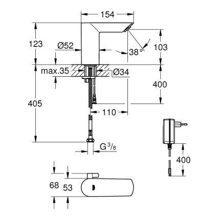 GROHE 36453000 - Miscelatore elettronico a infrarossi per lavabo BAU COSMOPOLITAN E 123 mm cromo