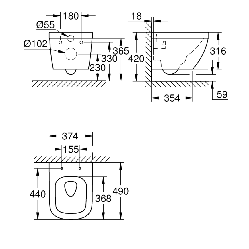 GROHE 39206000 - WC sospeso EURO CERAMIC 49 cm ceramica/bianco
