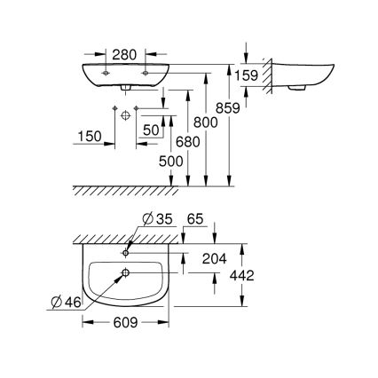 GROHE 39421000 - Lavabo sospeso BAU CERAMIC 609 × 442 mm ceramica/bianco
