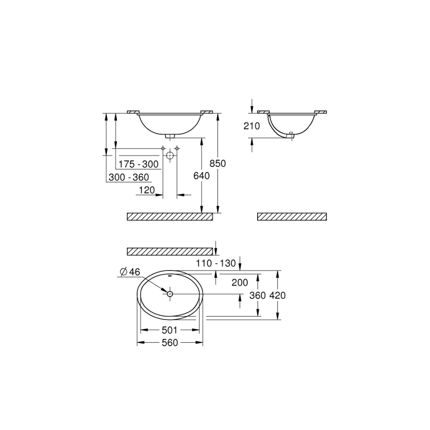 GROHE 39423000 - Lavabo da incasso BAU CERAMIC 560 × 420 mm ceramica/bianco
