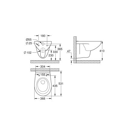 GROHE 39427000 - WC sospeso BAU CERAMIC 368 x 531 mm in ceramica, bianco