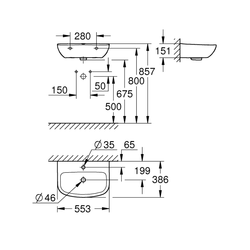 GROHE 39440000 - Lavabo BAU CERAMIC 553 × 386 mm ceramica/bianco