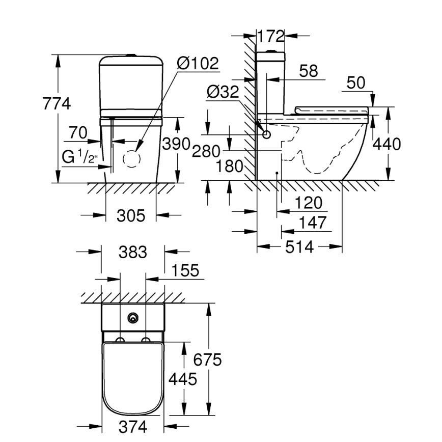 GROHE 39462000 - WC completo EURO CERAMIC 67,5 x 37,4 x 77,4 cm ceramica/bianco
