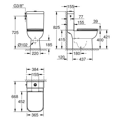 GROHE 39814000 - Set WC combinato START EDGE 825 × 557 × 384 mm ceramica/bianco duro