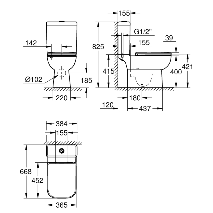 GROHE 39951000 - WC combinato START EDGE 384 × 668 mm ceramica/bianco